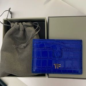 Tom Ford Blue Croc-Embossed Card Holder
